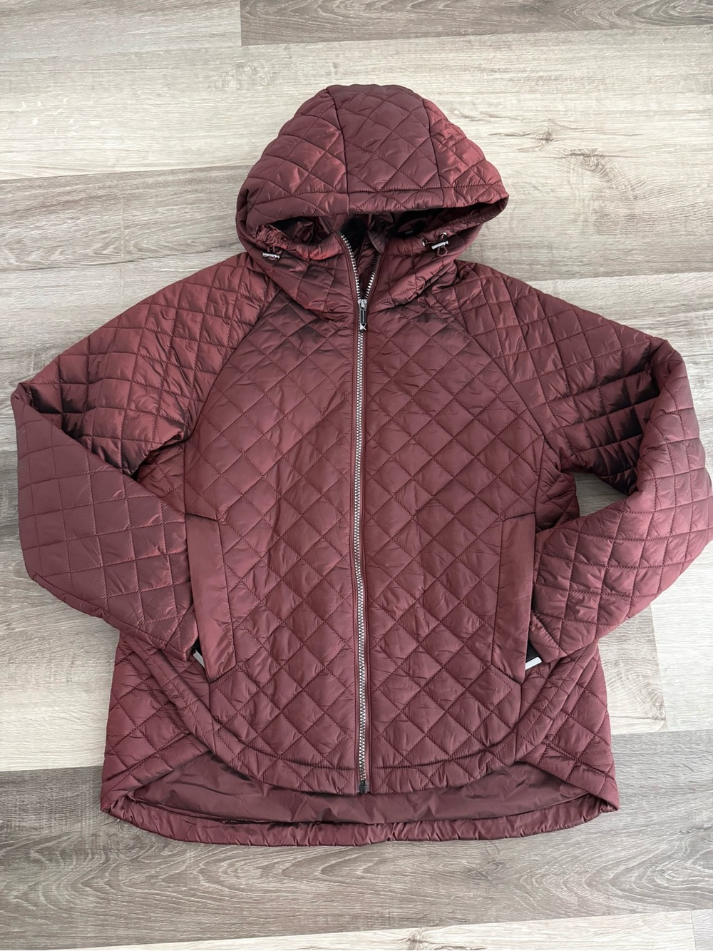 BCBGMaxAzria Quilted Hooded Puffer Jacket in Burgundy